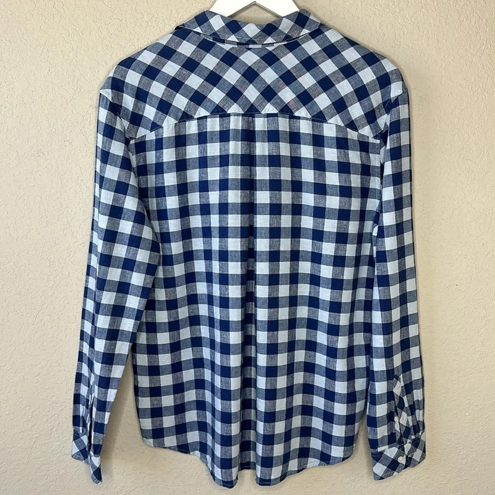 Southern Tide Blue White Gingham Linen‎ Blend Popover Shirt Size M